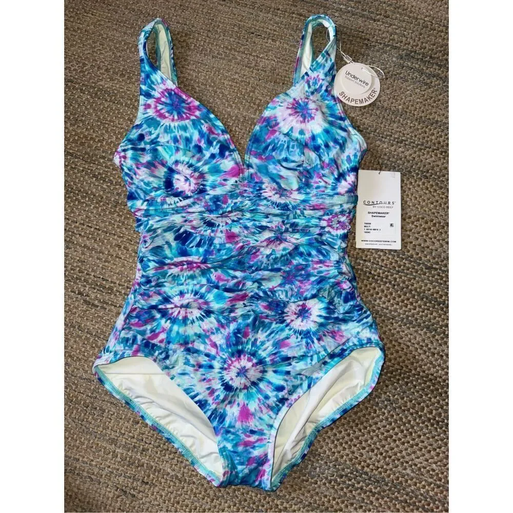 Coco Reef Coco Contours Solitaire V-neck Swimsuit in Multi size‎ 10 - Picture 2 of 3